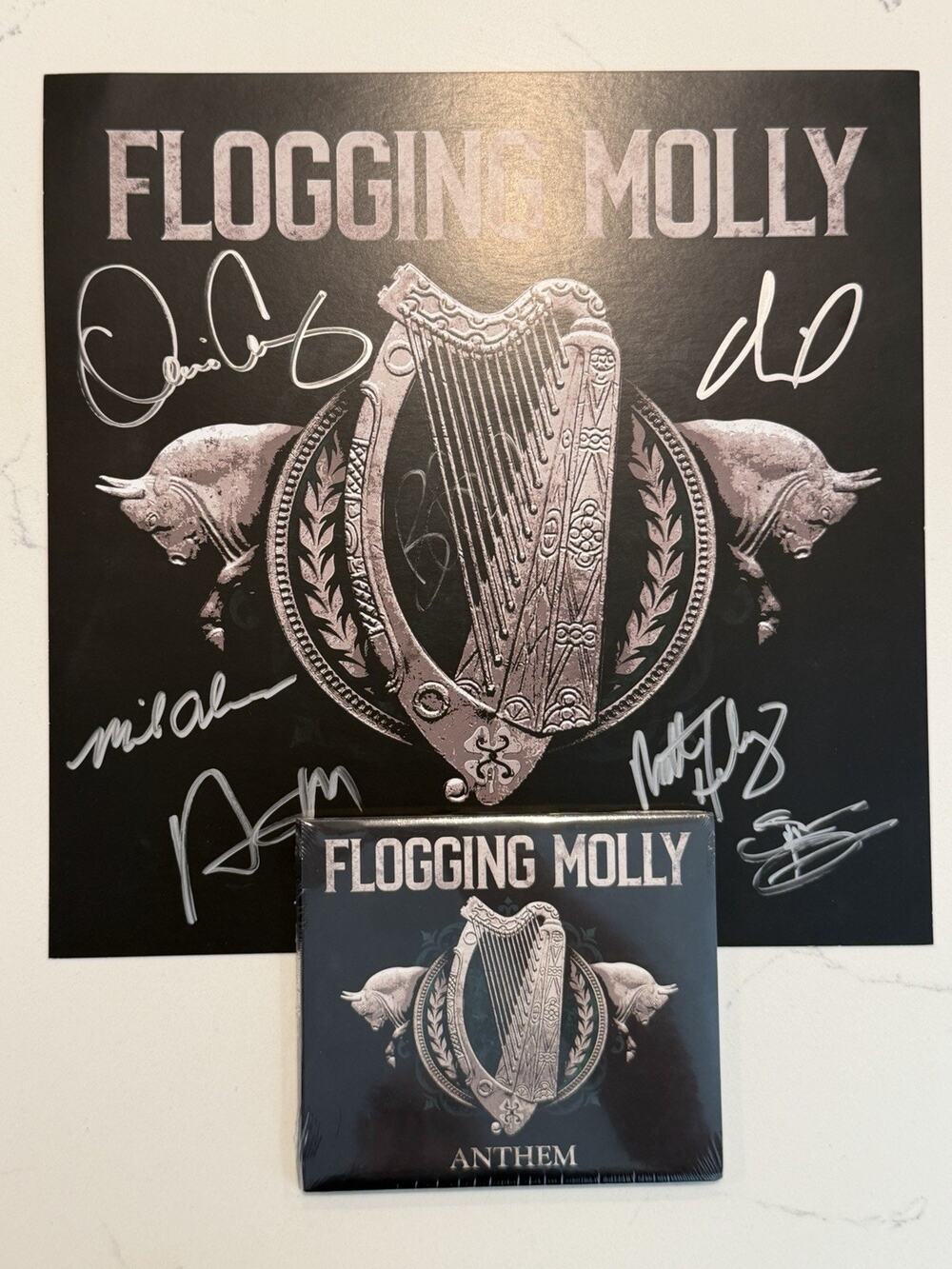 Flogging Molly SIGNED 12x12 Insert + New Sealed Anthem CD 7 Members AUTOGRAPHED